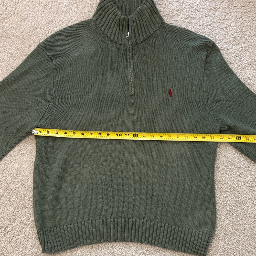 Polo by Ralph Lauren Olive Green Half-Zip Sweater with Red Polo Logo - Picture 5 of 7